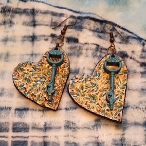 Handmade Heart Shaped Earrings with Key Design